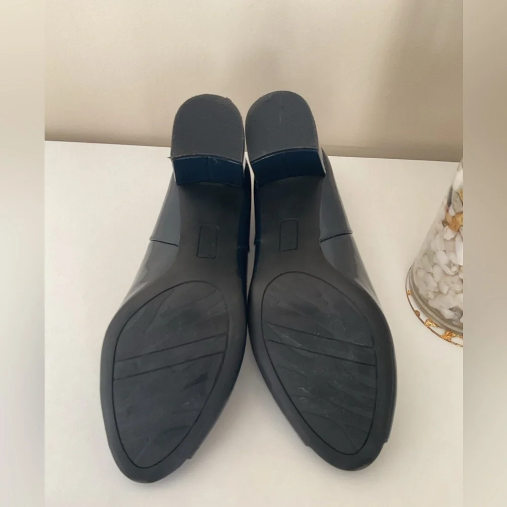 Anne Klein Navy Peep Toe Block Heel Pumps Comfort Classic Size 10M - Picture 7 of 9